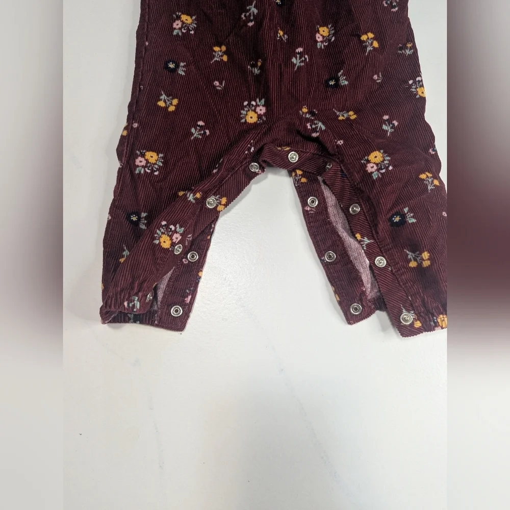 Carter's Corduroy Maroon Floral Bibbed Romper 9 Months